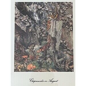 Vtg Sallie Ellington Middleton Signed Print Chipmunks In August Framed 8x10